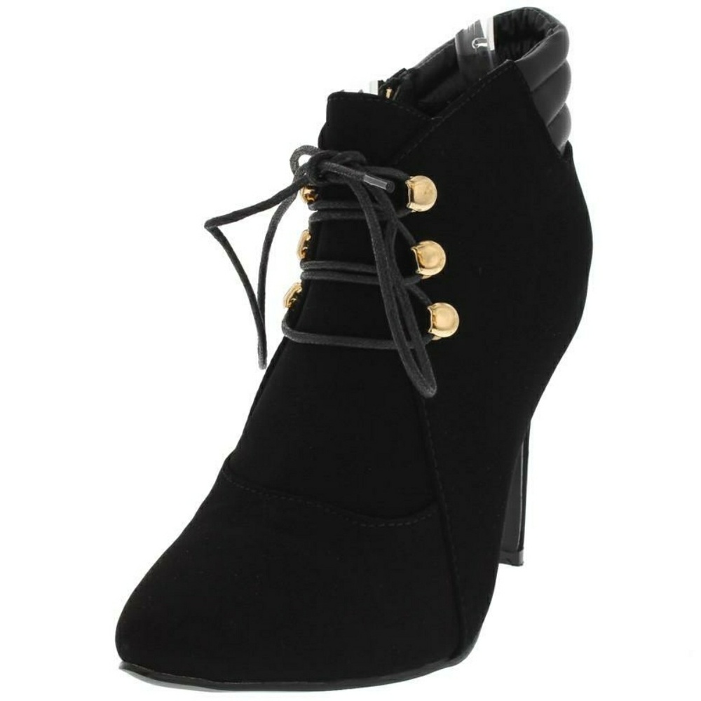 POINTED TOE LACE UP STILETTO ANKLE BOOTS